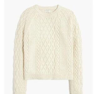 J.Crew Extra Small Cream Cotton Fisherman Cable Crewneck Sweater Women Classic
